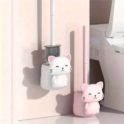 1pc Wall-Mounted Toilet Brush Set, Cornerless Toilet Cleaner With Base For Home Bathroom Cleaning Tool, Christmas/Halloween Decoration Gift