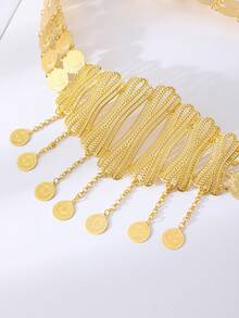 1pc Women's Gold-Plated Waist Belt, Hollow Carved With Turkish Ottoman Coin Pattern, Luxury Robe Waist Chain, Wedding Accessory, Holiday Gift