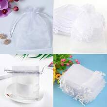 10 piezas Bolsas de organza con cordón de malla blanca - Empaque protector para regalos de boda, Navidad, fiestas de cumpleaños, caramelos, jabones, frutas y talla grande (Varios tamaños) - bolsa de embalaje - Ver 8