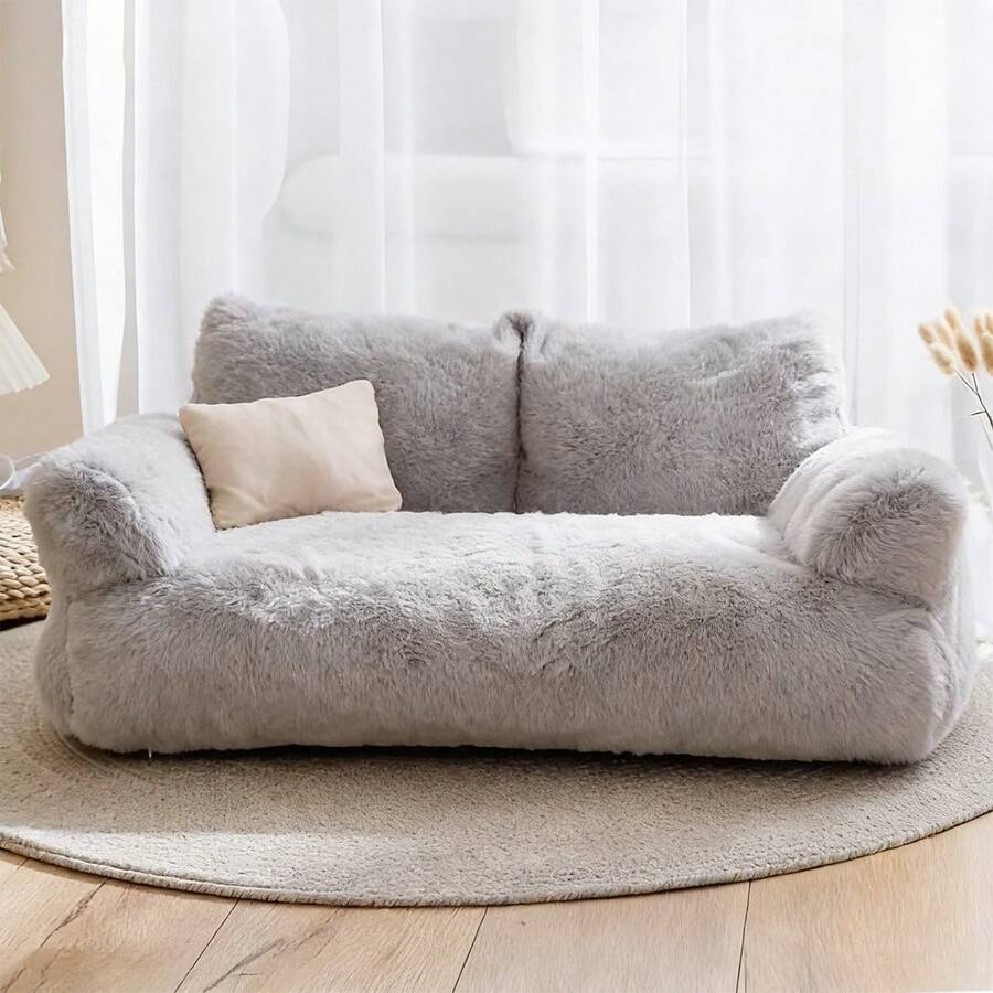 2-Pack Indoor Cat Bed + Bug Bouncy Ball Cat Toy (Colorful), Removable Cover, Washable Dog Bed For Small Dogs And Cats, Fluffy Cat Sofa, Non-Slip Bottom (Grey, 26.0 Inches Long X 19.0 Inches Wide X 13.0 Inches Deep) - Grey - View 1
