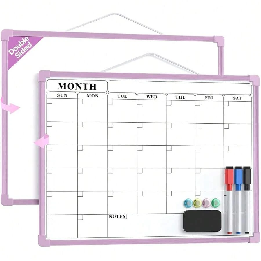 MaxGear Monthly Calendar Dry Erase Board For Wall, 16\X12\ Small Hanging Double-Sided White Board, Portable Whiteboard For Planning, Drawing, Memo, To Do List, Schoolsss, Home, Office, Purple Frame,Purple - 紫色的 - 查看 1