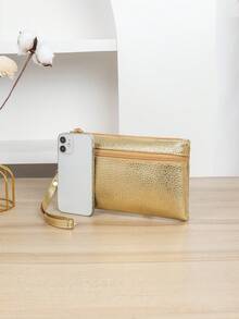 Women's Fashion Wrist Pouch, Caviar Gold PU Clutch Wallet, Multi-Compartment Convenient Long Coin Purse Phone Organizer, Versatile Evening Bag - Gold - View 6