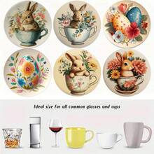 4 buc / 6 buc / 300 buc Suporturi cu noroi de diatomee imprimate cu model de iepuraș de Paște de primăvară, potrivite pentru decorarea casei, cafenele, ceaiul de după-amiază, decorarea restaurantelor, petreceri tematice, decorarea zilnică și pot fi oferite și cadouri. - Multicolor - Vizualizare 2