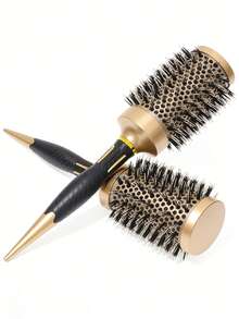 1 Set Gold Ceramic Round Hair Brush, High Heat Resistant Styling Brush, Suitable For Voluminous, Curly And Straight Hair, Women's Travel Essential, Portable, Professional Hairstyling And Hair Care Tool, Gentle Hair Care - Multicolor - View 4
