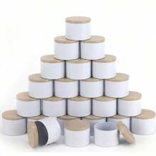 Black & White Metal Candle Jars With Wooden Lids, Available In Multiple Colors, Suitable For DIY Candle Making, Food Storage, And Gift Packaging