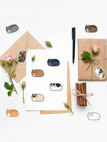 500张/卷 可爱猫咪贴纸 - 色彩鲜艳的动物图案（猫咪），适用于DIY手工、礼品、派对小礼物、吉他及手机装饰 - 自粘式，混色，纸质，猫咪主题礼品，手工用品，趣味贴纸，光面