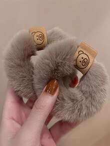 3pcs Plush Bear Hair Scrunchies - Soft & Stretchy Bear-Shaped Hair Accessories (Black) - Durable Ponytail & Bun Holders, And S-Shaped Hair Clips ,Hair Elastics ,Hair Rubber Bands ,Hair Rope ,Elastic Hair Tie