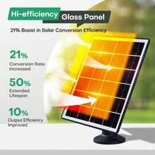 Panel solar portátil de 3W, adecuado para cámaras de ; Panel solar de vidrio monocristalino de 5V y 360° ajustable, adecuado para timbres, luces y ventiladores de exterior. - Negro - Ver 3