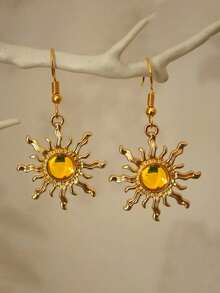 一对波西米亚风格巴洛克向日葵仿玉镀金吊坠耳环，优雅时尚的耳钩 - 均碼 - 查看 21