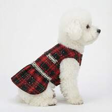 1件宠物狗连衣裙，红色格子公主风宠物连衣裙，适合小型/中型/大型犬猫，日常穿着 - 紅色 - 查看 8
