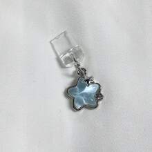 1pc Metal Rhinestone Bow Pendant/Charging Port Dust Plug/Decorative Charm, Compatible With IPhone/Type-C/Android Ports - Blue Five-pointed Star - View 3