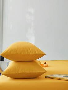 1件黄色防起球透气日式四季小号枕套及装饰床枕套，适用于单人床/双人床/大号床/特大号床 - 黃色 - 查看 8