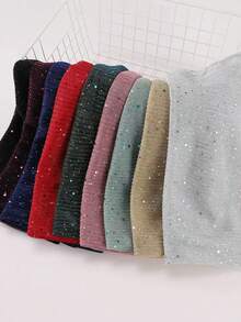 1pc Women's Lightweight Solid Color Sequin Bandana Scarf, Middle Eastern Headscarf, Decorative Shawl, Suitable For Daily Use - Light Pink - View 2