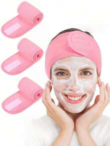 1/2/3 Piezas Banda para el cabello con gancho y bucle, diadema, diadema para lavarse la cara - Rosa - Ver 11