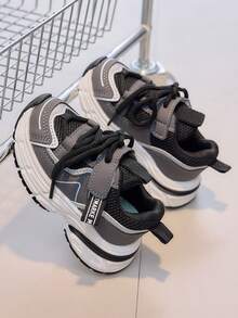 1 Pair Baby Chunky Sneakers, Breathable Mesh, Hook And Loop Closure, Soft Sole, Non-Slip, Suitable For Infants & Toddlers - Black - View 5