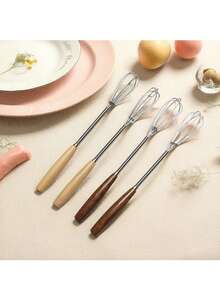 1/2pcs,Beech Handle Stainless Steel Household Mixer Manual Mini Cake Beater Butter Cream Stirring Rod - Multicolor - View 4