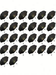 Personalized Automatic Umbrella With Name/Letter, 8-Rib Folding Umbrella, Customizable Logo, One-Button Operation, Portable Travel Umbrella, Black Canopy, Gold Letter, Luxury Version, Travel Essential, Sun And Rain Dual-Use, Full Automatic UV Protection, Thickened Canopy, Unisex, Windproof Compact Folding Umbrella - Multicolor - View 4