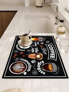 1pc,Coffee Machine Diatom Mud Drainage Pad, Soft Rubber Drain Pad, Non-Slip Super Absorbent And Wear-Resistant Dish-Washing Dry Pad, Placemat For Countertop Dining Kitchen Table Mat, Courtyard Table Decoration, Household Kitchen Supplies - 彩色 - 查看 2