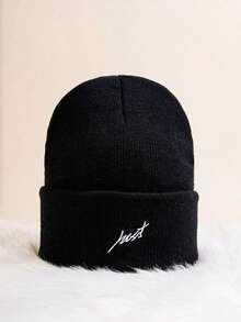 1pc Unisex Y2K Style Knit Ski Hat, Outdoor Cold-Proof Knitted Cap, Casual Versatile Winter Warm Beanie Suitable For Daily Commute - Black - View 5