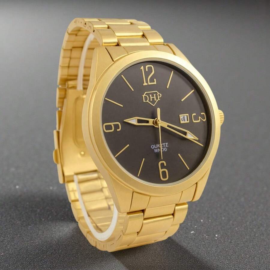 DHP Men's Dress Watch - Assorted Colors, Waterproof. - Gold Black1 - View 1