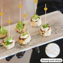 10/20/30/50/100/200pcs Bamboo Appetizer Toothpicks, Bamboo Barbecue Skewers, Heart-Shaped Food Clips, Chrome Gold Chicken Love Skewers, 4.7" Fruit Picks, Elegant Serving For Home, Restaurant, Buffet, Party, Cheese & Charcuterie Platters - Gold - View 8