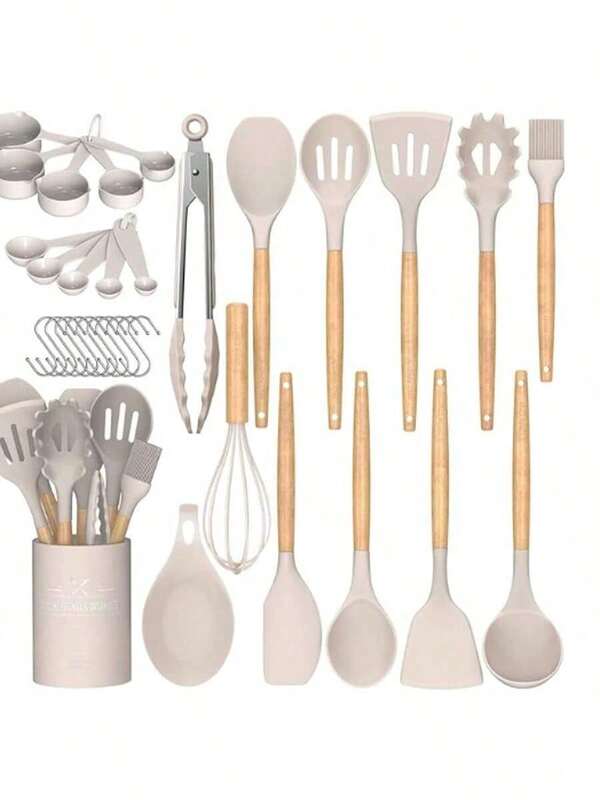 Utensilios de cocina Umite Chef, herramientas de cocina de silicona antiadherente con mangos de madera, utensilios de cocina de silicona resistentes al calor