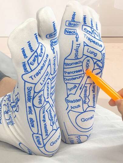 1/2 par de calcetines de masaje de acupuntura, calcetines de masaje de reflexología con diagrama de acupuntura para hombres y mujeres, calcetines de terapia para los pies, bastón de masaje de meridianos de los pies