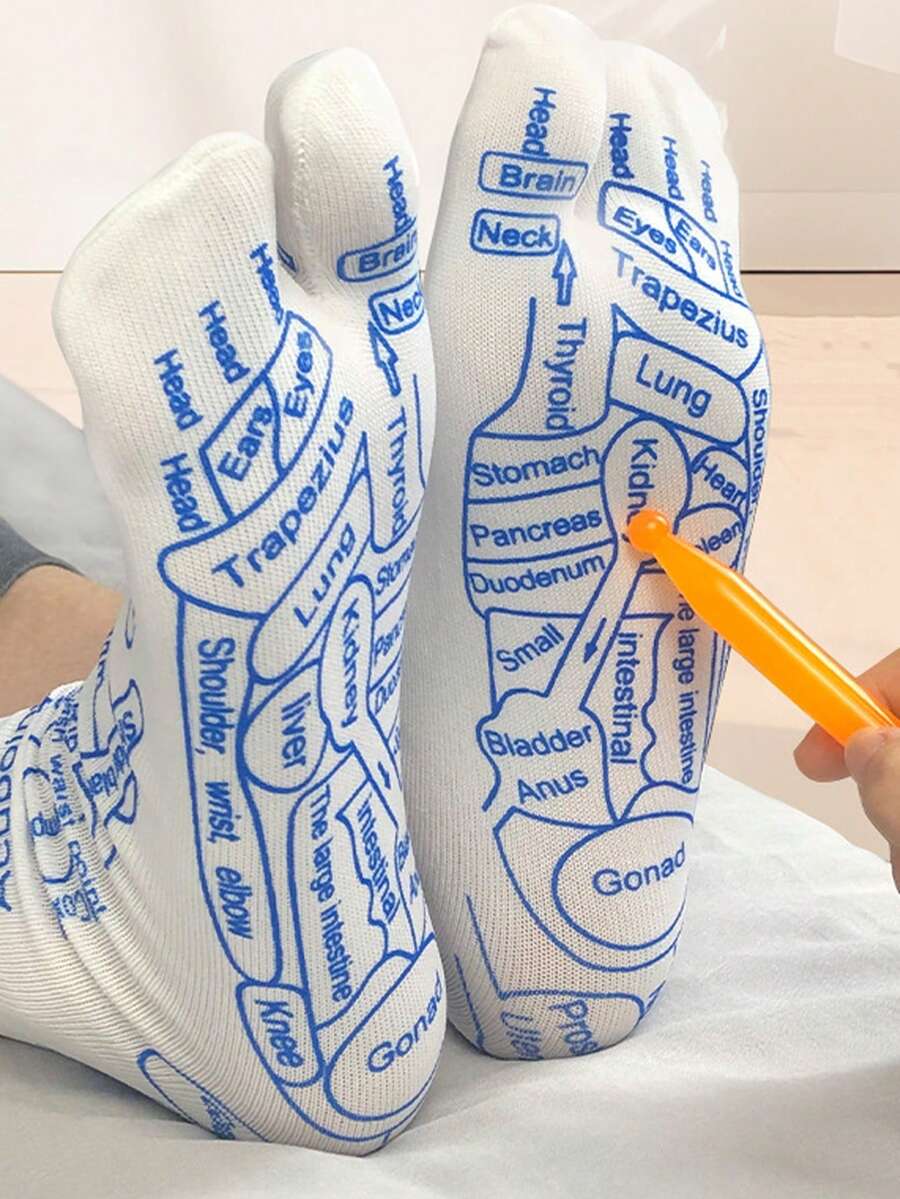 1/2 Pair Acupoint Massage Socks, Reflexology Foot Massage Socks With Acupoint Diagram For Men And Women, Foot Therapy Socks, Foot Meridian Massage Stick - Multicolor - View 1