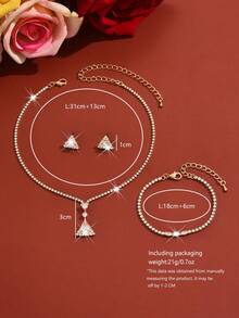Conjunto de joyas de cristal brillante - Collar, Aretes, Pulsera, Fiesta nupcial, Evento formal, Regalo del Día de San Valentín - Multicolor - Ver 3