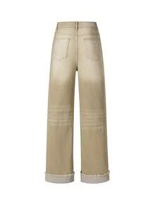 ARWY Slim-Fit Casual Distressed Criss-Cross Waist Cat Whisker Washed Stretchy Skinny Straight-Leg Jeans For Women, Elegant Fashion For Daily, Holiday, Stage, Concert, Halloween, Back-To-School, All Seasons - Earthy Yellow - View 6