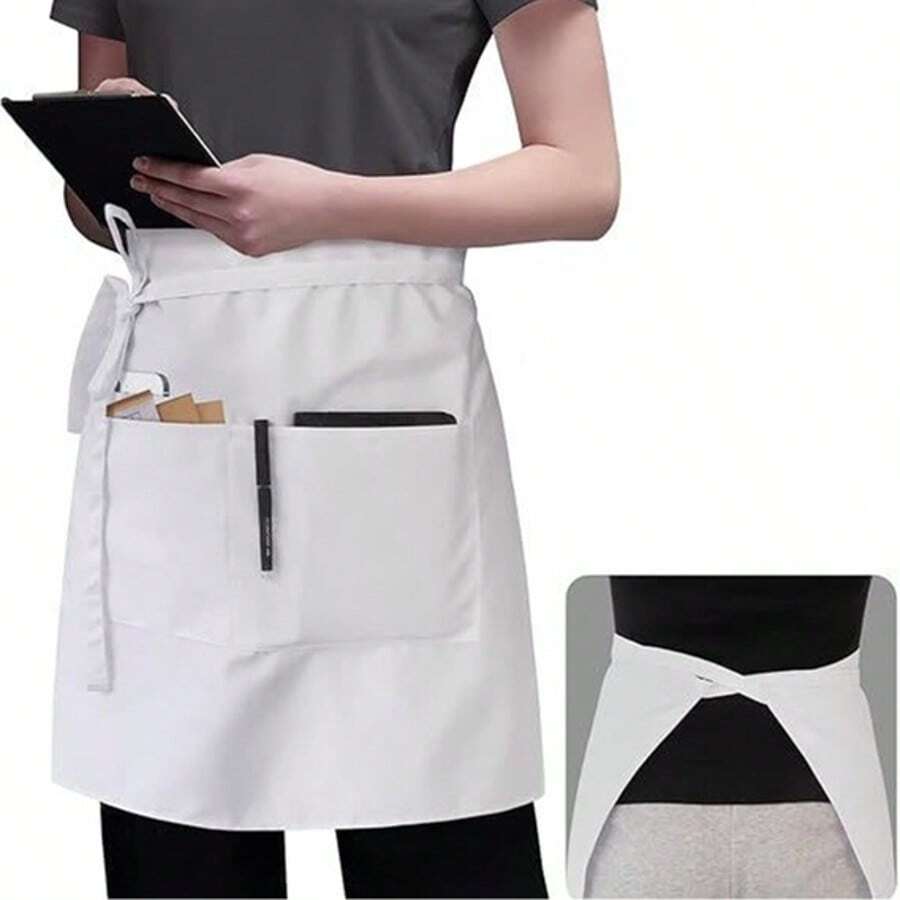 Tạp dề nửa thân chống bám bẩn mới, tạp dề phục vụ cho nhà hàng, quán bar, quán cà phê và công việc nhà. - trắng - Xem 1