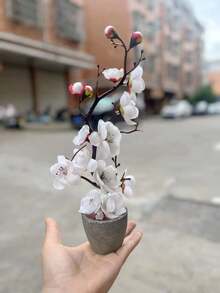 قطعة واحدة زهور خوخ اصطناعية بطول 29 سم مع زجاجة، نبتة زهور موسمية اصطناعية معشبة للديكور الداخلي والخارجي، نباتات صناعية، ديكور الخريف، غرفة، مكتب، ديكور الحديقة، مستلزمات ديكور الغرفة، عيد الحب، هدية - أبيض - مشاهدة 6