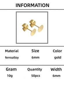 50颗3-12毫米不锈钢金色耳钉，带耳钉背扣，适用于DIY珠宝制作材料 - 金色 - 查看 10