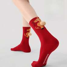 1双女士3D立体马主题趣味袜子，喜庆红色，适合秋冬季穿着 - 彩色 - 查看 8