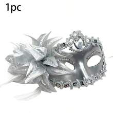 Masquerade Mask For Women, Black Venetian Masks Flower Lace Elegant Mardi Gras, Party Costume Accessories - Bạc - Xem 10