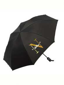 Personalized Automatic Umbrella With Name/Letter, 8-Rib Folding Umbrella, Customizable Logo, One-Button Operation, Portable Travel Umbrella, Black Canopy, Gold Letter, Luxury Version, Travel Essential, Sun And Rain Dual-Use, Full Automatic UV Protection, Thickened Canopy, Unisex, Windproof Compact Folding Umbrella - Multicolor - View 8
