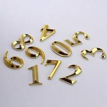 1pc 0-9 Numeric Embossed Self-Adhesive House Number Sticker, Gold House Number Plate For Hotel, Motel