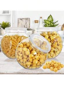 10 piezas Tarros de plástico transparente de 425ml con tapas, contenedores de almacenamiento de dulces, 10cm de largo x 9cm de ancho, 6.5cm de diámetro de tapa, boca ancha, adecuado para mostrador de cocina para almacenar dulces, gominolas, galletas y aperitivos - transparente - Ver 9