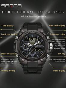 SANDA 3302 Men's LED Digital Quartz Watch, Waterproof Outdoor Sports Multifunctional Dual Display Electronic Watch - Black - View 3