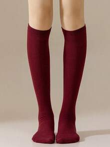1 Pair Solid Color Knee-High Socks For Teenage Girls, Dance Performance Socks, Polyester Knit Fabric, Simple Versatile Comfortable Casual Socks, Suitable For 9-16 Years Old All Year Round - Multicolor - View 11