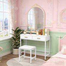 Dressing Table Stool Makeup Bench Chair Soft Padded Cushion Seat Footrest Stool - White - View 6