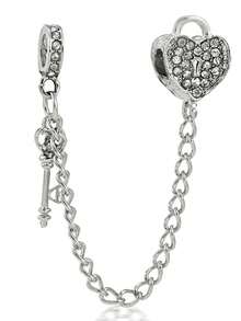 1pc Fashionable Personalized Silver, Gold, Rose Gold Multi-Element Heart Charm, Suitable For DIY Bracelet, Bangle, Anklet, Safety Chain Pendant - Chain - View 15