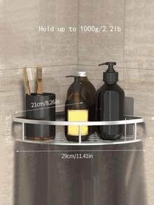 1pc Silver Bathroom Storage Rack, No Drilling Bathroom Organizer, Triangular Toilet Wall-Mounted Kitchen Rack - Silver - View 2