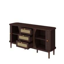 Sideboard, Rattan Chest Of Drawers, Chest Of Drawers With Sliding Doors, Adjustable Shelves, Curved Top - Natural Color - View 11