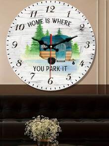 1 Pc 10 Inch/12 Inch "Home Is Where You Park It" Wall Clock, Camping Scene Pattern Hanging Clock, Wall Clock Decor For Living Room Office Bedroom, AA Battery (Not Included) - Multicolor - View 3