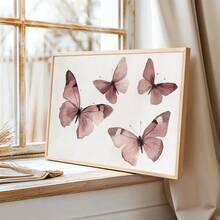 1pc Canvas Wall Art Butterfly Design _ Pink Watercolor Butterfly Painting _ Burgundy-Style Artwork _ Printable Wall Decor _ Girls' Room Decor Baby Room Supplies Girls' Bedroom Decorative Art - Framed Nursery Wall Art Perfect For Children's Room Decor, Playroom Decor Children's Room Decor Nursery Decor