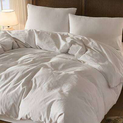 2/3-Piece 100% Cotton White Solid Color Bedding Set (1 Duvet Cover + 1/2 Pillowcases), Breathable & Skin-Friendly, Reversible, Easy Care & Machine Washable, Multiple Sizes (150cm * 200cm, 135cm * 200cm, 200cm * 200cm, 220cm * 240cm), Ideal For Bedroom, Guest Room, Wedding, Valentine's Day, Dormitory & Back To School