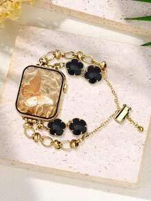 1 件兼容 女款奢华金色金属花饰手链表带适用于 Ultra2 1 SE S9/8/7/6/5/4/3/2/1，时尚年轻礼物，全球流行替换表带 38/40/41/42/44/45/49 毫米 - 金色 - 查看 2