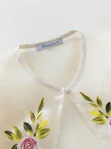 女士优雅气质泡泡袖印花短袖开衫 - 香檳色 - 查看 6