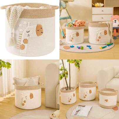 INough Cestas de Almacenamiento de Juguetes, Cesto de Ropa de Algodón de Cuerda para Juguetes de Perro, Cesto de Ropa para Niños, Cestas Regalo la Decoración de la Habitación de los Niños(Large Giraffe)